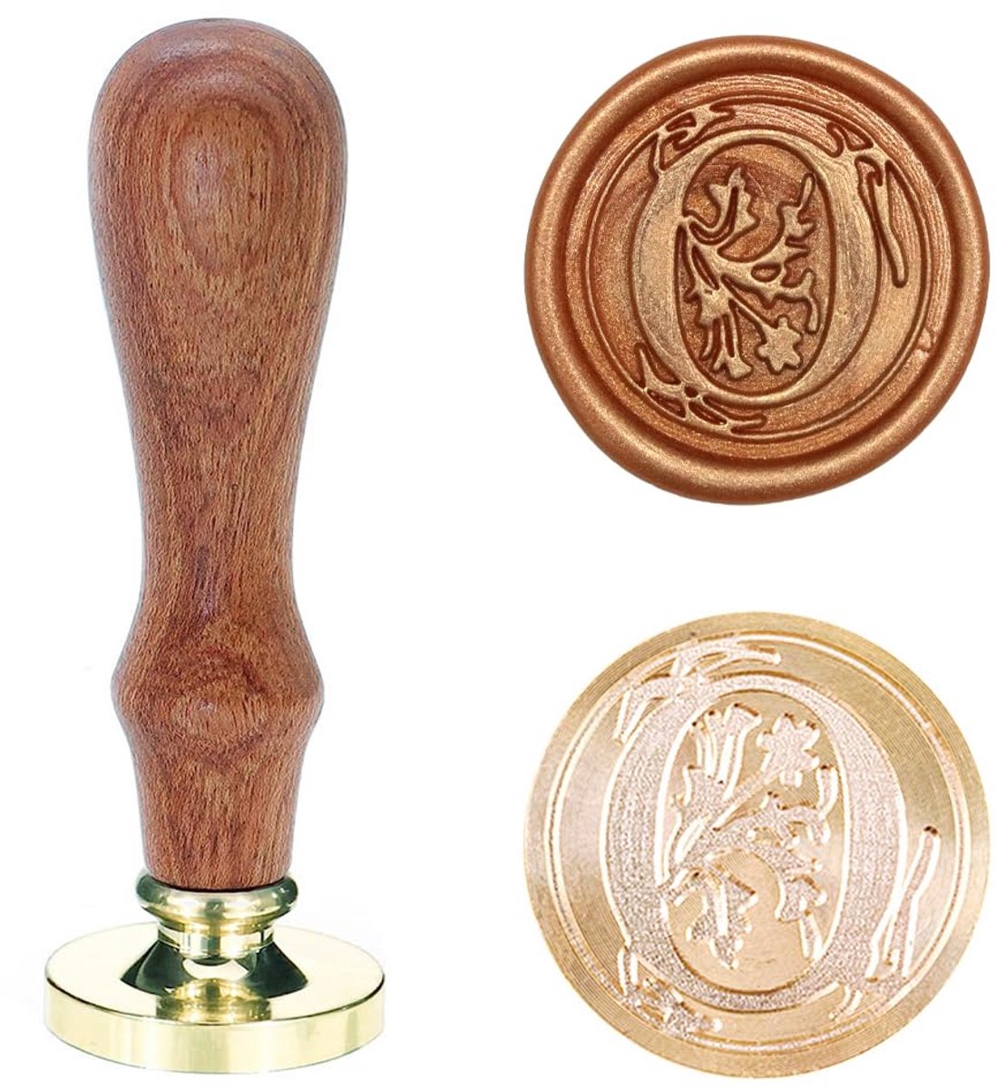 Zegelstempel met letters A-Z 25mm vintage waszegel stempelset met houten handvat voor cadeaus, verpakking, wenskaarten, uitnodigingen, DIY (letter O)