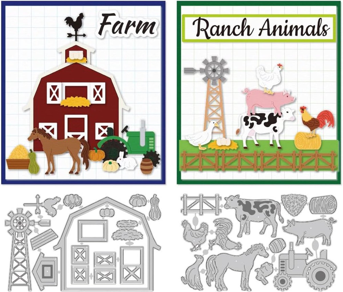 Stanssjablonen met boerderijdieren, kaarten maken, sjabloon, scrapbooking, reliëfsjabloon, stanssjablonen voor verjaardagswenskaarten, knutselen, uitnodigingsdecoratie