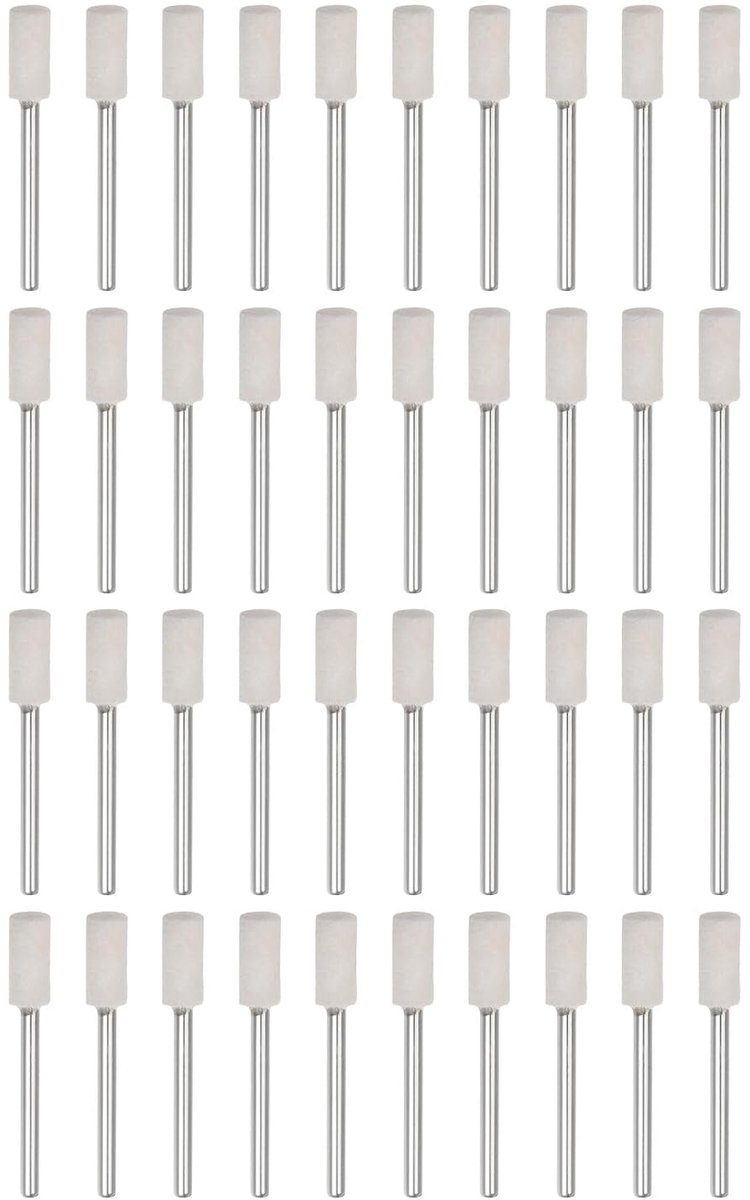 40 stuks wolvilt-montage-mandrel-punten, 6 mm kop, 1/8 inch schacht, cilinder, polijstbits, vilt, polijstwiel voor draaigereedschap