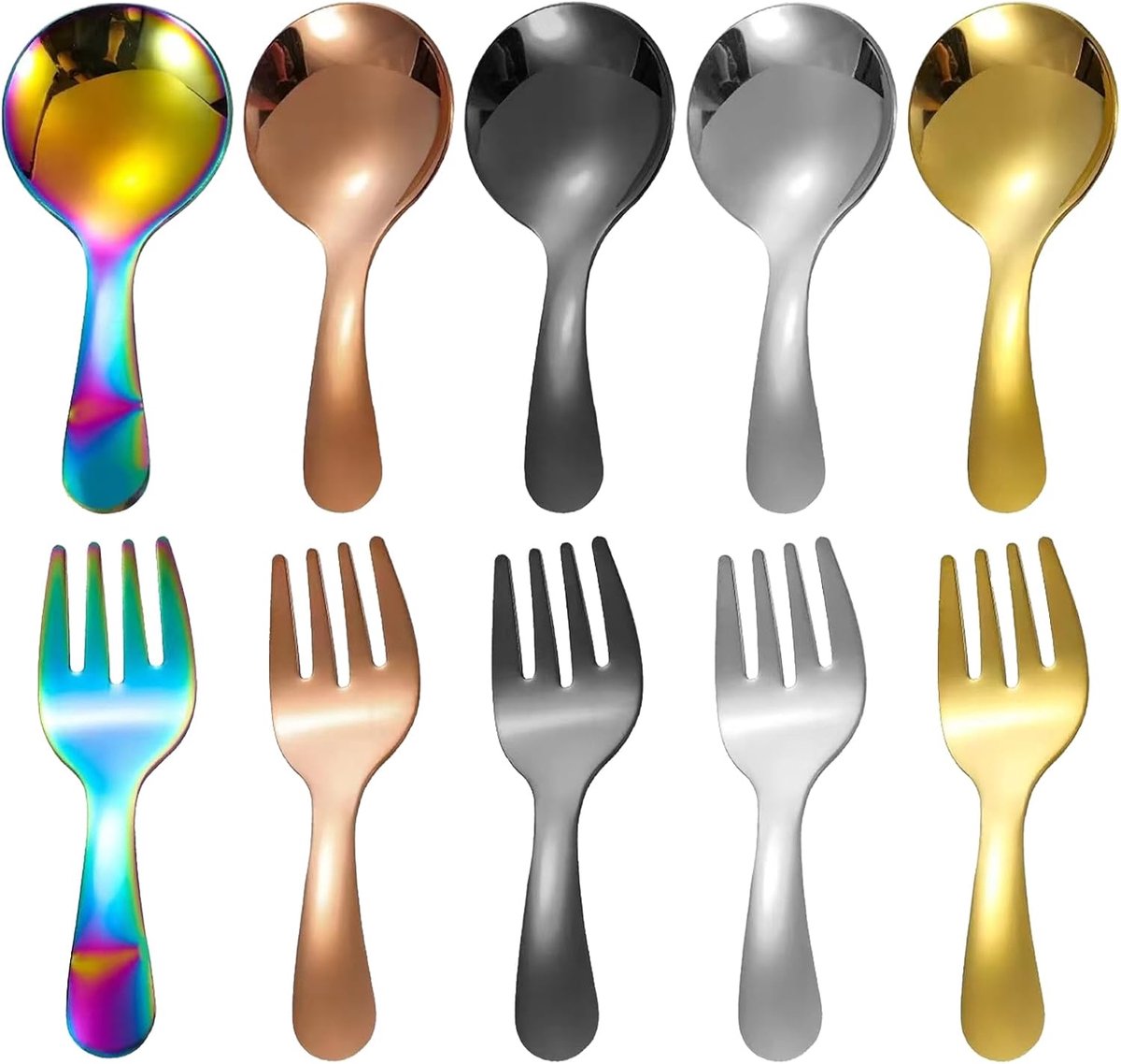 10 stuks kleine zoutlepels van roestvrij staal roestvrij staal vork set | cake, dessert, restaurant, familie, keuken, compact, kleurrijk, dagelijks gebruik