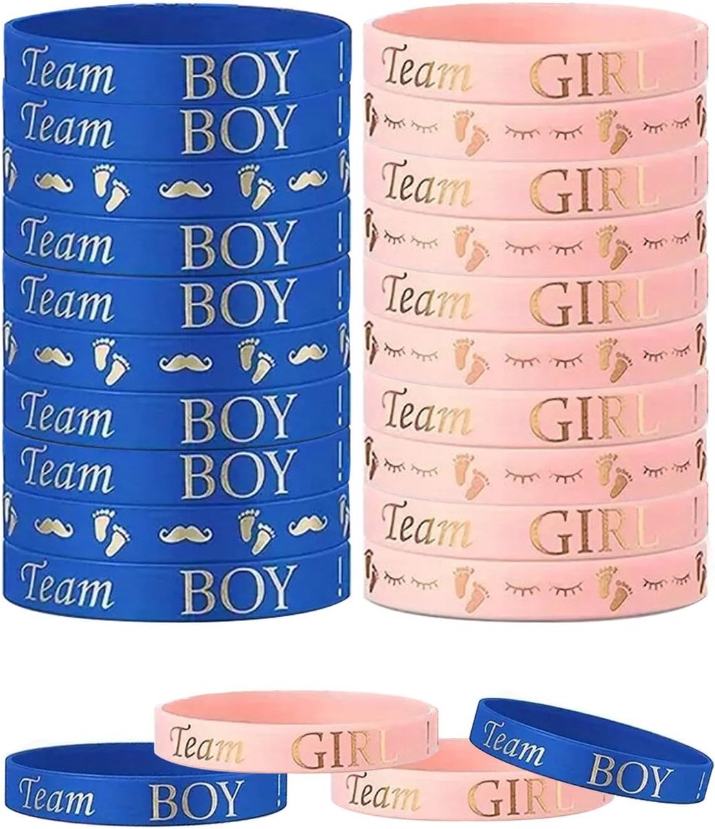 24 stuks siliconen armbanden voor gender reveal party decoratie - 12 Team Boy blauw en 12 Team Girl roze voor babyshower doop