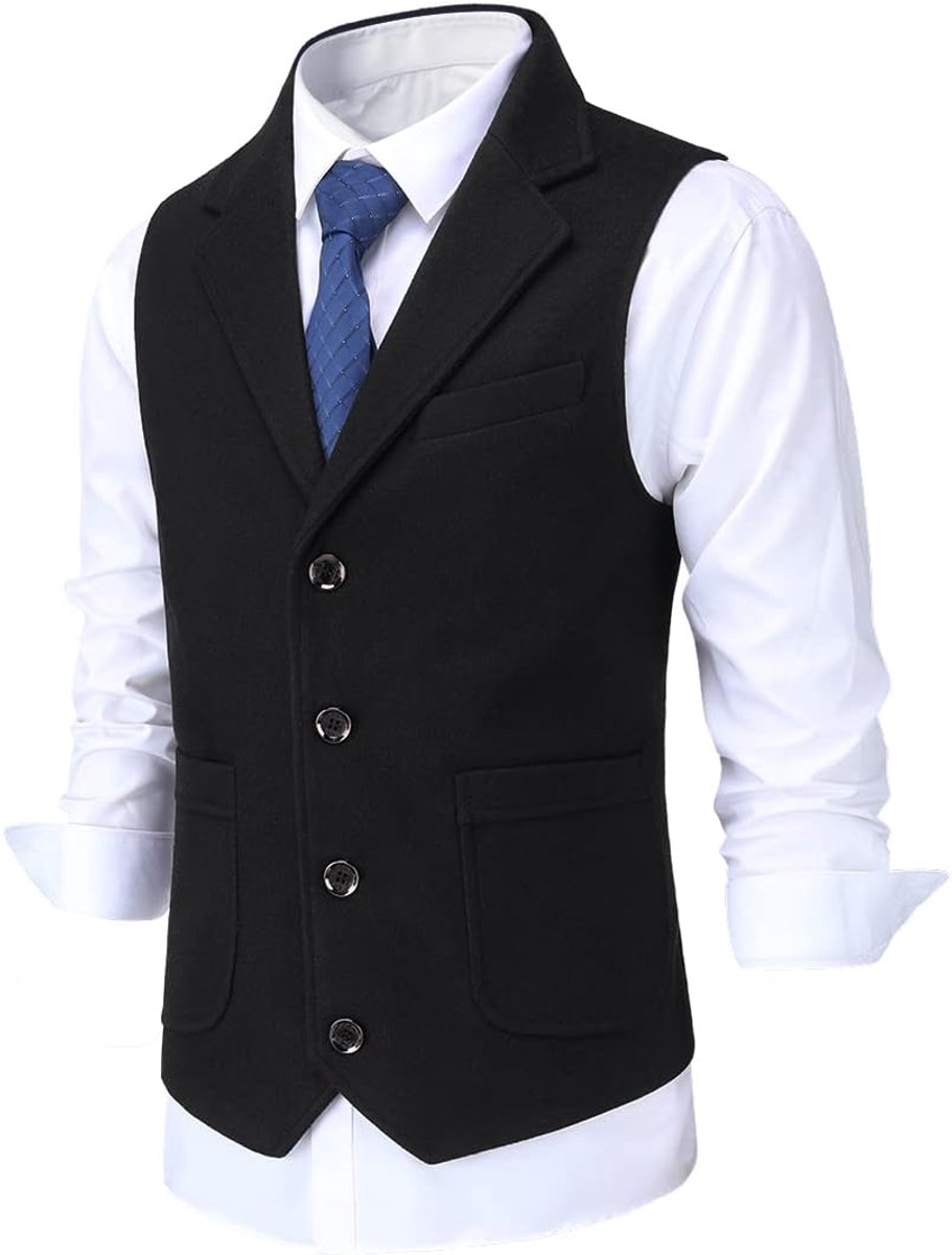 Herenvest, revers, tweed, wol, kostuumvest, formele regular fit, herenvest, retro, business, bruiloft
