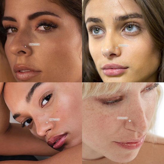 20G Gouden Neus Ring Stud Voor Vrouwen Mannen 8Pcs Hypoallergeen Chirurgisch Staal Kurkentrekker Neus Stud CZ 1.5/2/2.5/3mm Zilveren Neus Studs L Vorm Kleine Dunne Neus Stud Neusgat Piercing — afbeelding 2