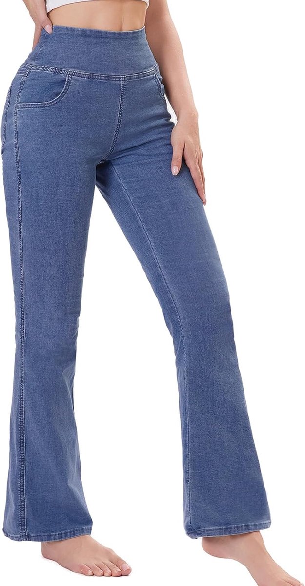 Jeans Dames, High Waist Flared Push Up Broek met Elastische Buikcontrole, Spijkerbroek voor Vrije Tijd en Kantoor