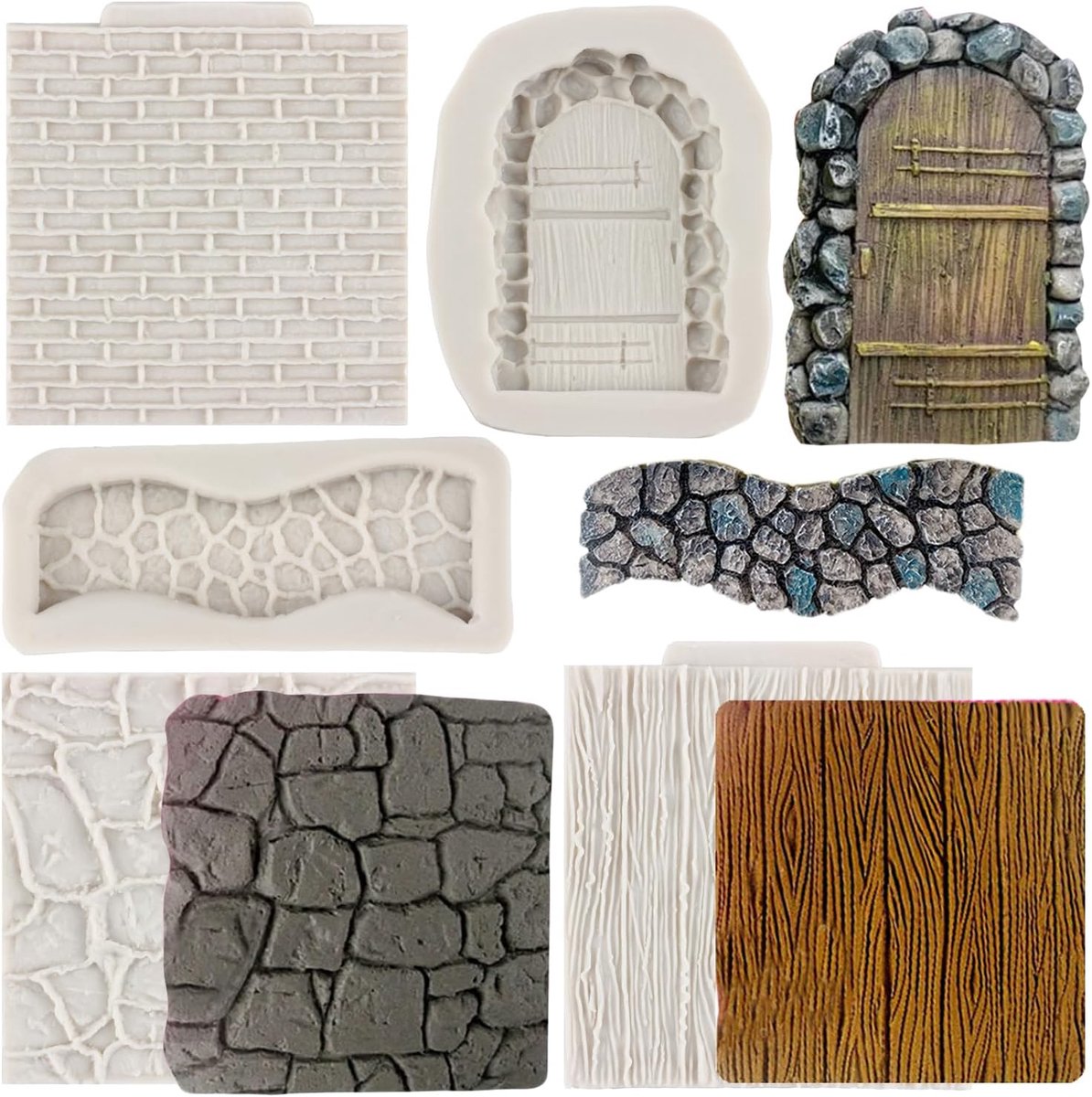 Siliconenvorm met bakstenen muur textuur design en stenen wegdeur, voor fondant en boomschors