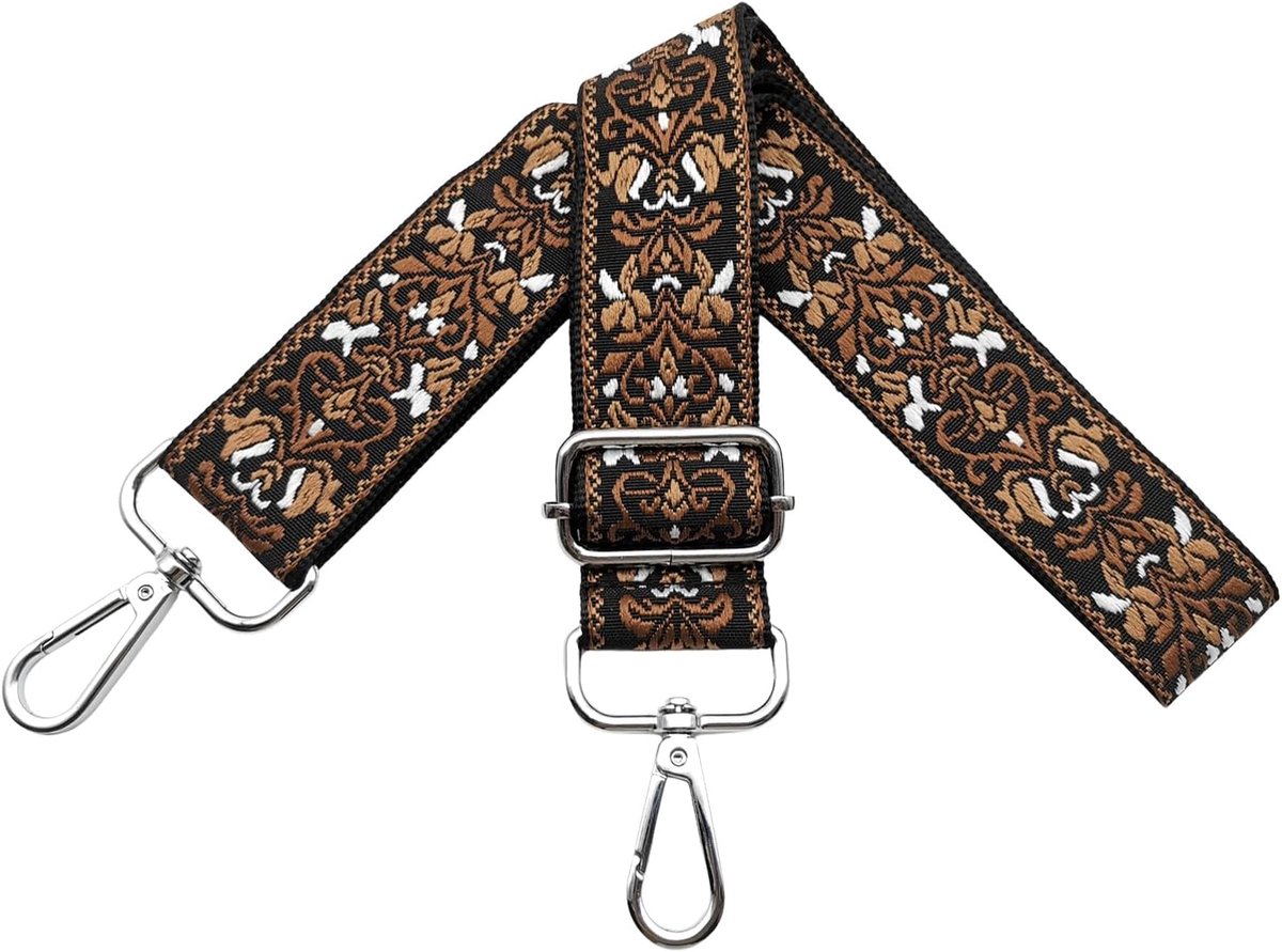 Schouderriem voor tassen, tasriemen om te wisselen, handtassenriem, breedte 3,8 cm, met zilveren karabijnhaak, schouderriem voor dames, handtas, schoudertas, bruin, Y13