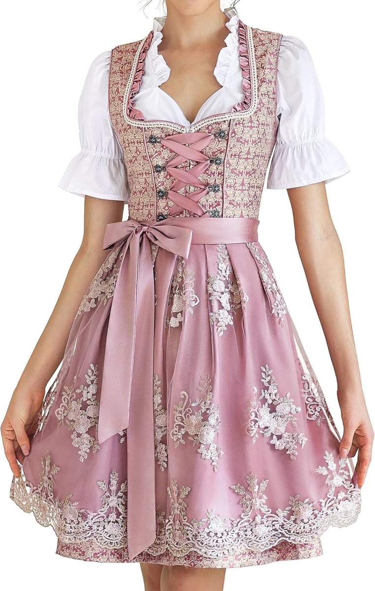 Dirndl dames midi-klederdrachtjurk incl. klederdrachtrok dirndlblouse dirndlschort Duitse dirndlschort voor Oktoberfest roze