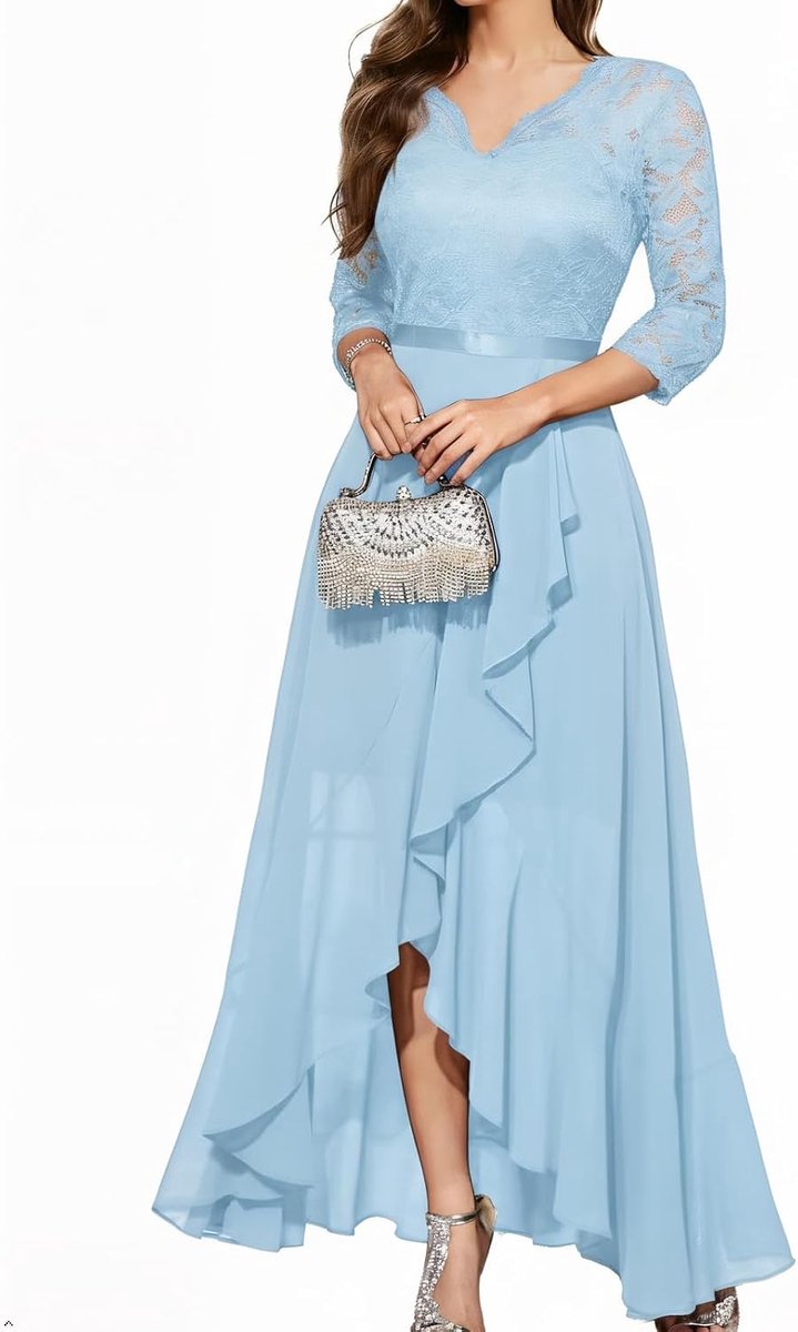 Elegante avondjurk voor bruiloften, kanten jurk, chiffon, Hi-Lo jurk, bruidsmeisjesjurk, vokuhila, feestjurk, lange baljurk, strandjurk
