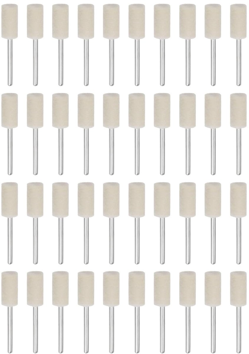 40 stuks wolvilt gemonteerde mandrel-punten 8 mm kop 1/8 inch schacht cilinder polijstbits bramen vilt polijstwiel voor draaigereedschap