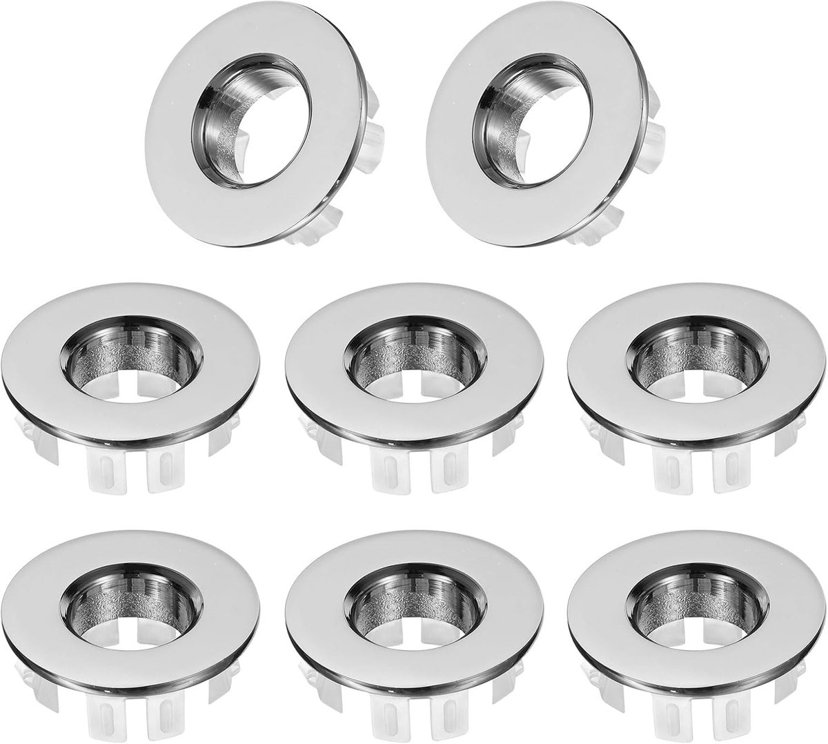 Afvoerring voor wastafel, badkamer, keuken, badkuip, rond, holle messing, overloopafdekking, inzetstuk voor gat, zilverkleurig, 8 stuks