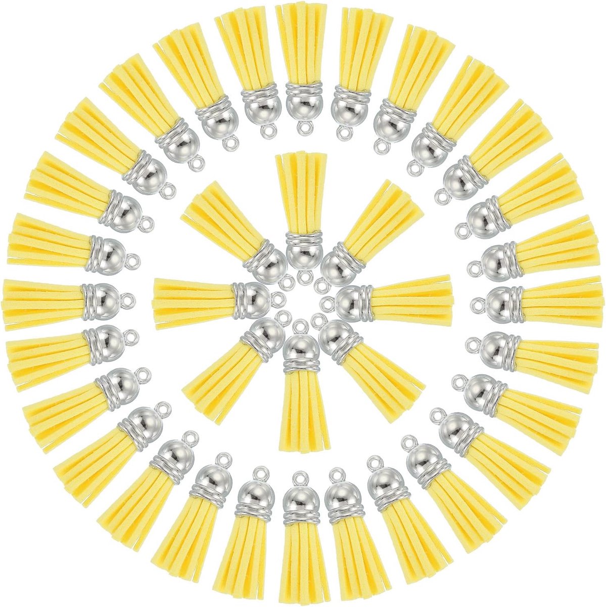 50 stuks sleutelhanger-kwasten in grote verpakking om te knutselen, 3,8 cm lederen kwast, sleutelhanger, bedelring, kwasthangers voor doe-het-zelf, handgemaakte accessoires, kleurrijk