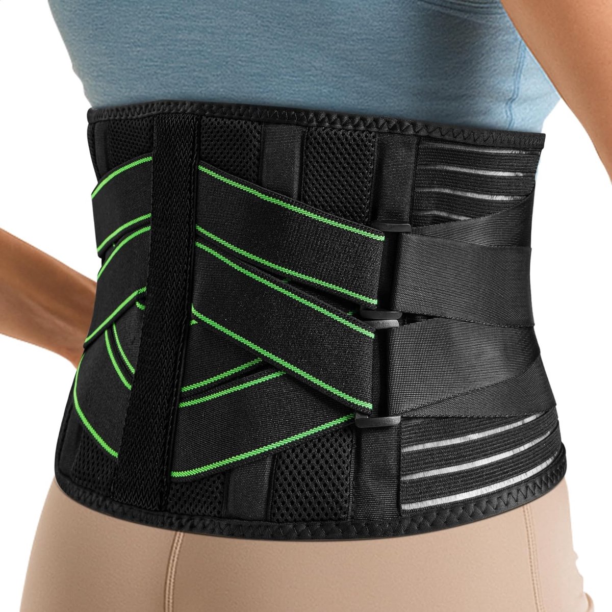 Lendensteun met 7 metalen steunen voor mannen en vrouwen, lendenbescherming, ademend rugkorset voor werk en sport (M: taille: 81-90 cm)
