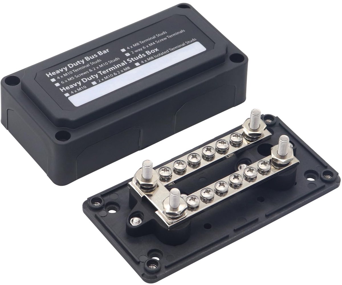 100 A Sammelschienenkasten 12V - 48V DC Verteilerschiene Stromverteilungsblok 4X M6 en 12X M4 aansluitbouten BusBar voor camper, terreinwagen, boot, woonwagen, ATV
