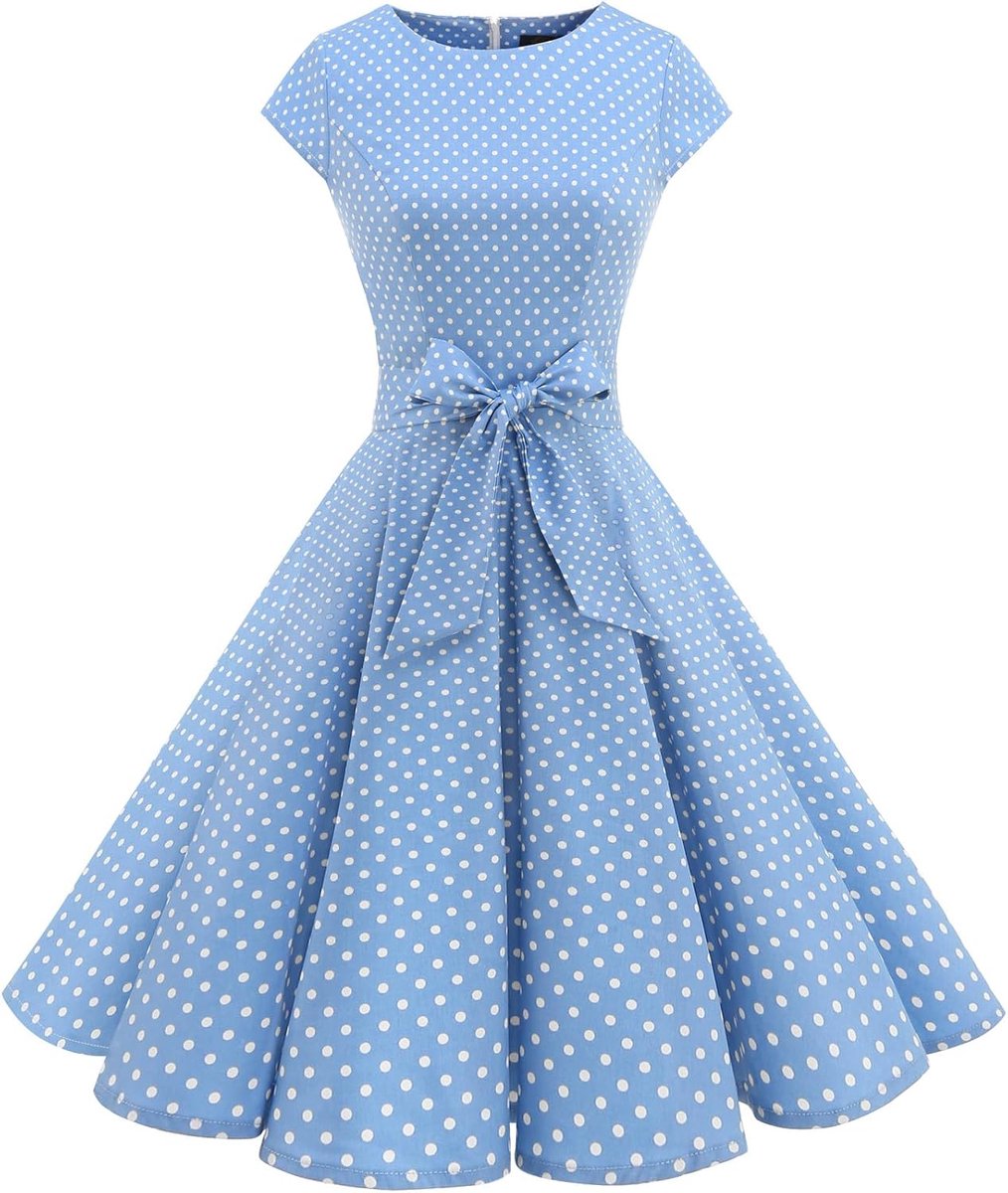 Vintage 1950s Polka Dot and Solid Color Prom Dresses Cap-Sleeve