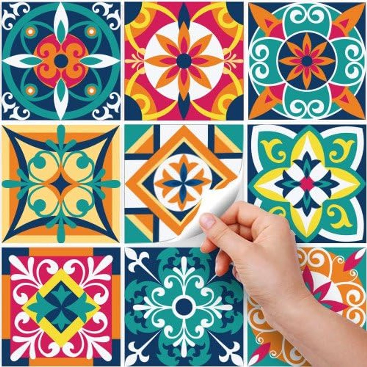 Tegelstickers Badkamer en Keuken 24 Pcs 10x10 cm - PS00187 Wanddecoratie van PVC Waterbestendig Tegels Mozaïek Cementtegels in Azulejos-stijl