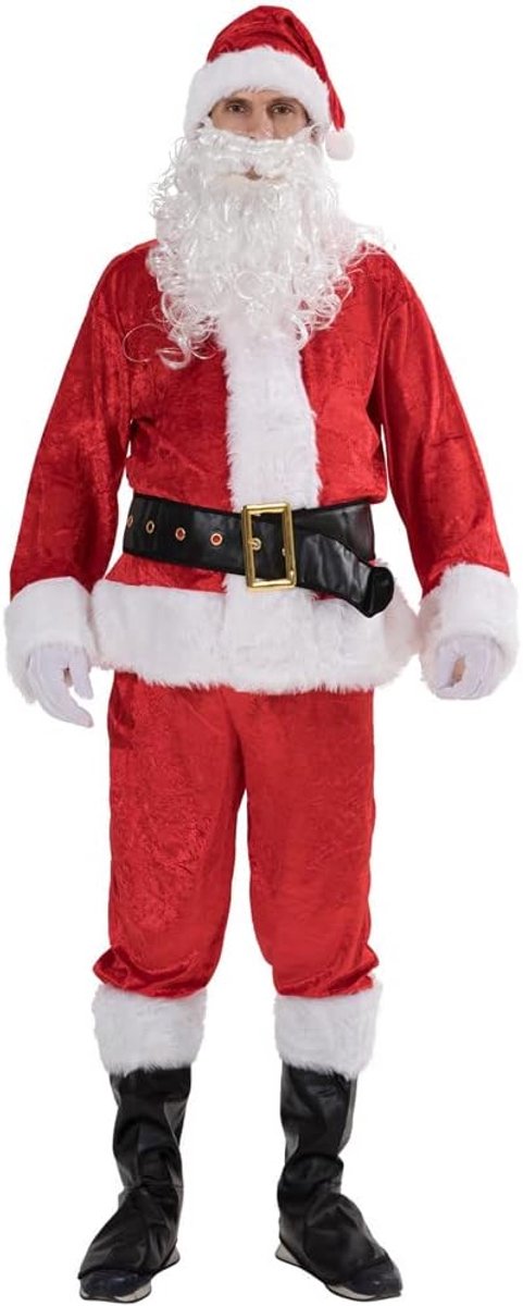 Kerstmankostuum voor heren, volwassenen, Kerstmis, 7 stuks, klassieke flanellen jurk