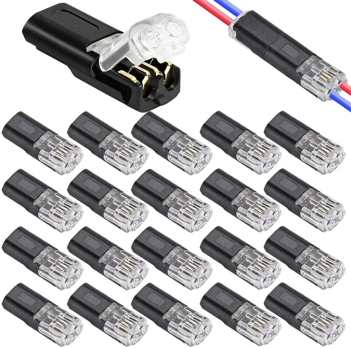Kabelverbinders, 2-polig, 50 stuks connectoren voor auto en elektriciteit, ideaal voor 18-22 AWG kabels zonder solderen