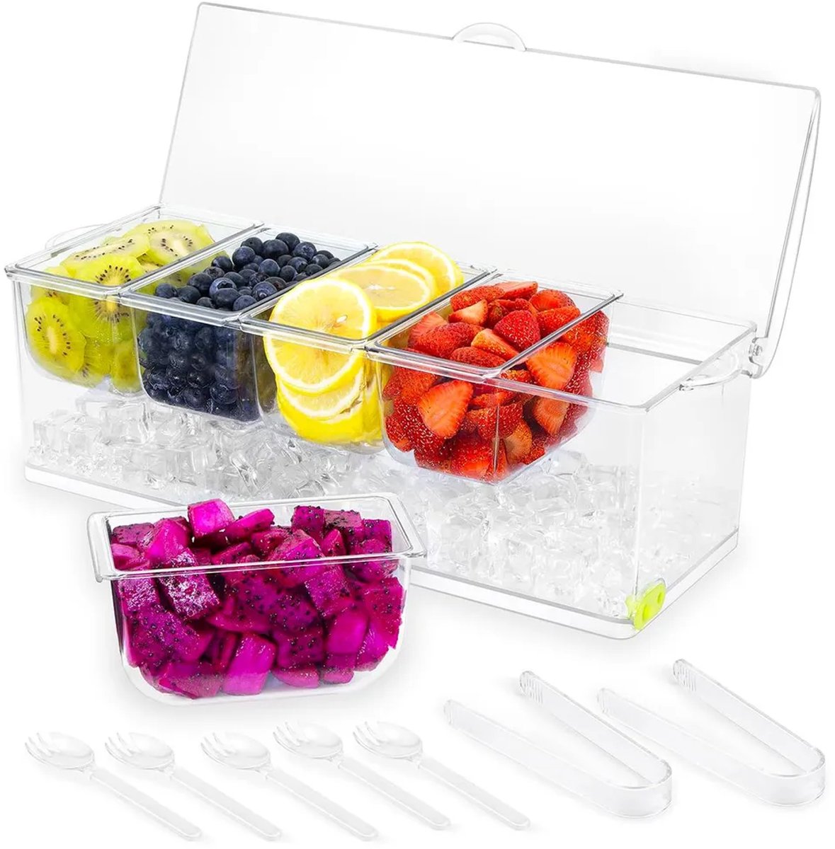 Voedselbewaarcontainer Geschikt voor 5 vakken, saladebox, 15 x 40 x 14 cm, PET-materiaal, Geschikt voor koelvak.