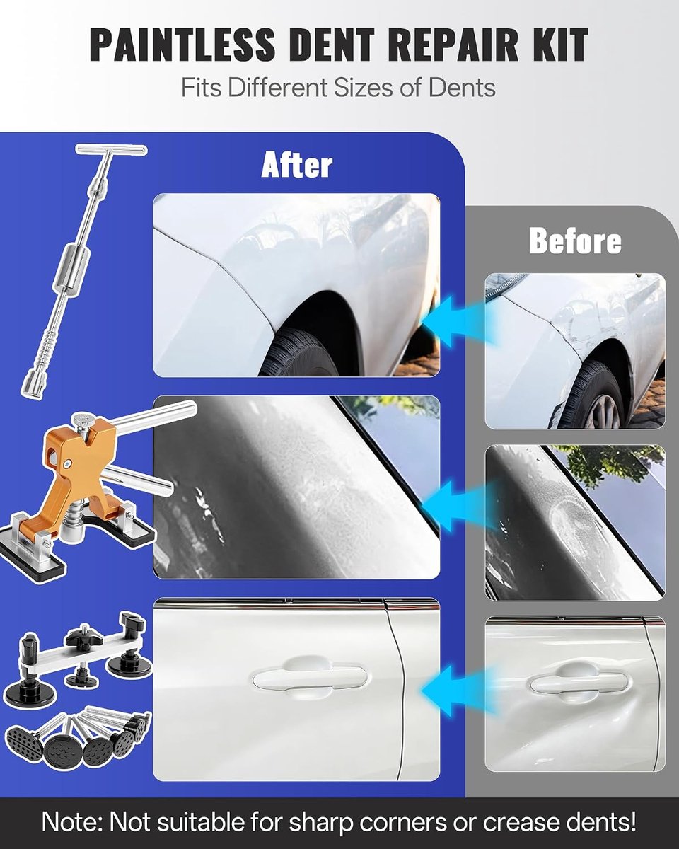 Deukreparatieset auto met LED-PDR-lamp, uitdeukgereedschap carrosserie, deuktrekker en deuktrekker, autoset, 10 PDR stangen, lijmpistool, treklussen, voor carrosserie deuken verwijderen