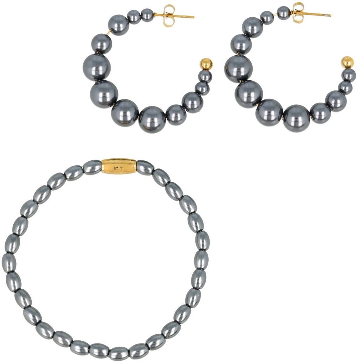 My Bendel - Sieraden Set Zwarte Parels - Goudkleurig - met Luxe Cadeauverpakking | Sieraden Voor Dames