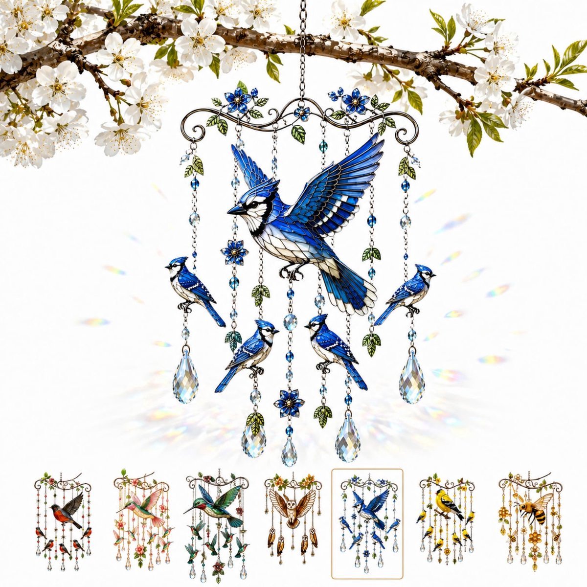 Casalora® Sierlijke Kolibrie Windgong – Acryl Zonvanger Met Hangdecoratie – Herdenkingscadeau Voor Vrouwen En Oma – Decoratieve Sun Catcher Voor Tuin, Balkon En Woondecoratie (Blauwe Vogel)