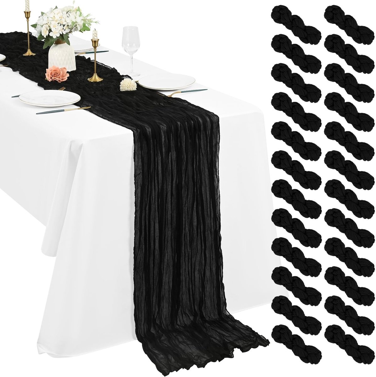 Elzusha - Set van 24 Zwarte Kaasdoeken 50 x 300 cm voor Feestdecoratie