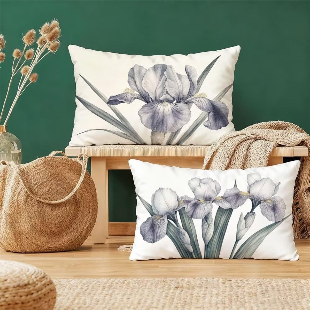 Elzusha - Set van 2 Crèmekleurige Kussenslopen 40 x 60 cm met Bloemenpatroon