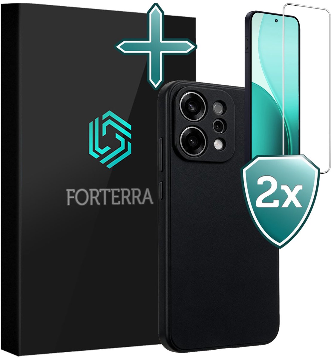 Hoesje Met 2x Screenprotector - Geschikt voor Oppo Reno 14 - Sterk & Shockproof - Telefoon Hoes - Back Cover - Siliconen Case - Zwart