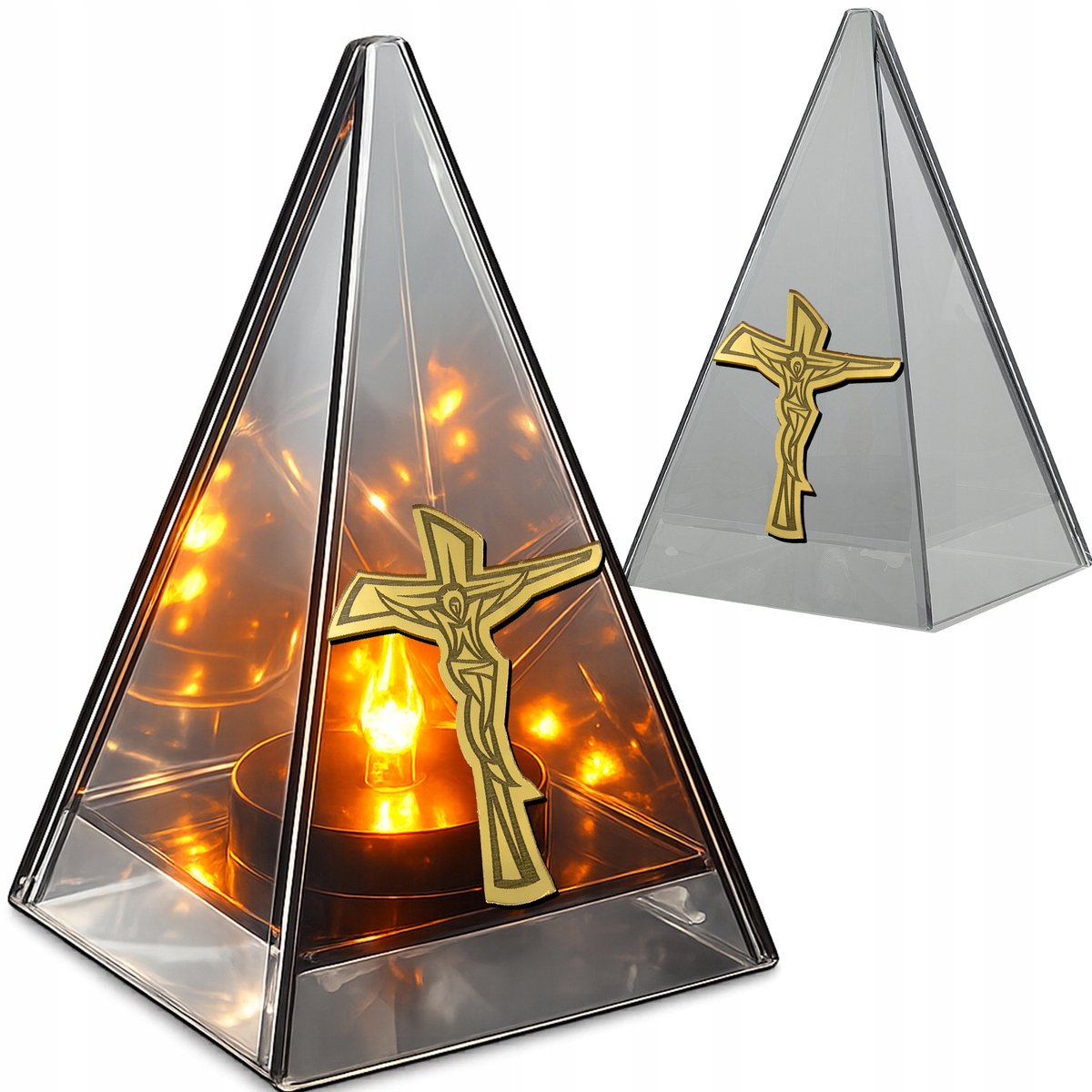 LED Graf Lampion met Vlameffect - Gouden Kruis