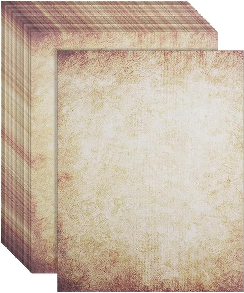 Vintage Briefpapier, 60 Vellen Afvalpapier DIN A4, Middeleeuwse Kraft, Dubbelzijdig Bedrukt, Perfect voor Uitnodigingen en Brieven met een Parchment-achtige Uiterlijk