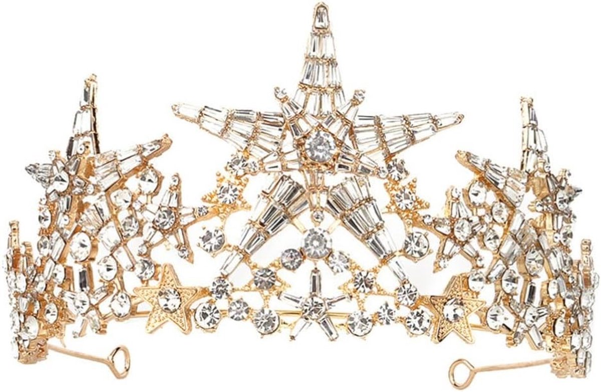 Rhinestone Diadeem met Sterren voor Bruiden en Meisjes - Perfect voor Verjaardagen, Bruiloften en Feestjes (Goud)