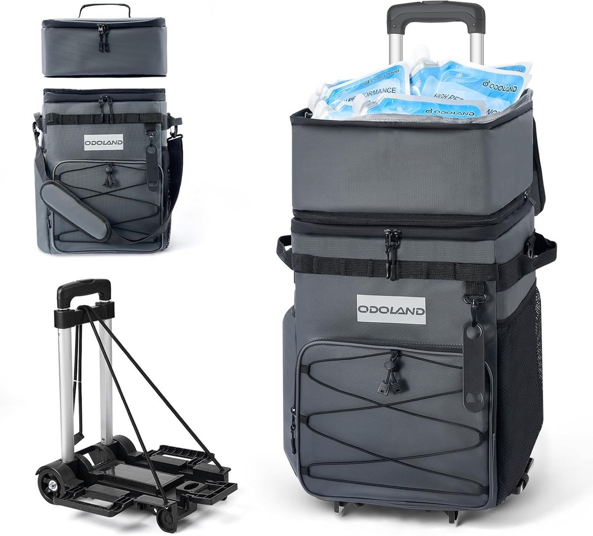 Draagbare Koeltas met Wielen en Handvat, Lekvrij en Geïsoleerd, Vouwbare Zachte Koelrugzak voor Strand, Picknick en Kamperen, Grijs
