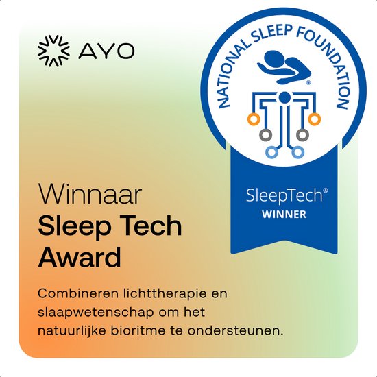 Logo met de tekst 'Winnaar Sleep Tech Award' en stempel van National Sleep Foundation.