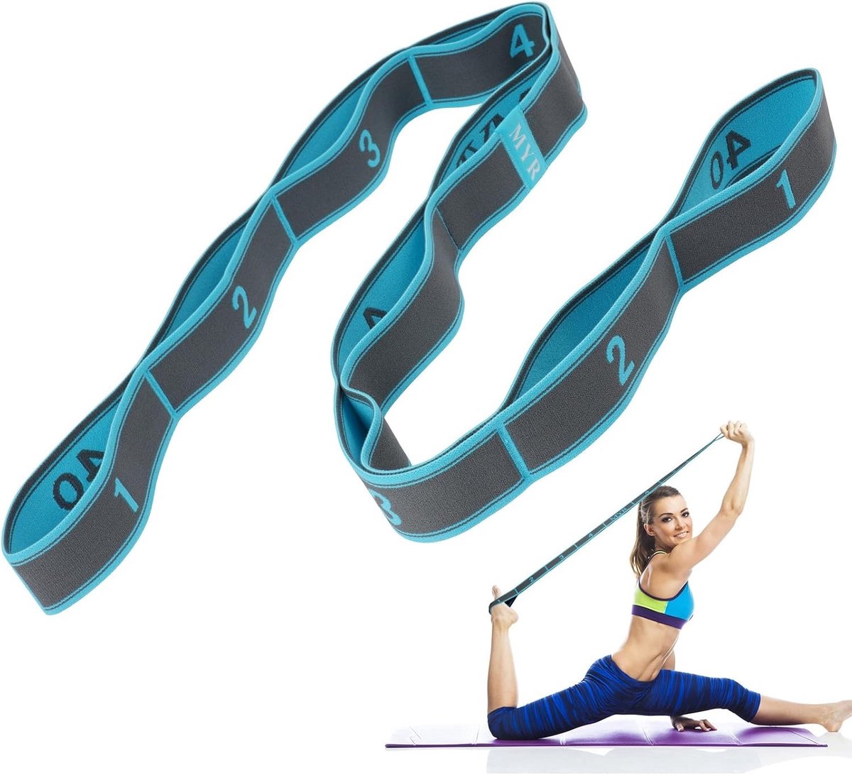 Yoga Stretch Band met 9 Lussen - Hoogwaardige Elastische Gymnastiekband voor Pilates, Dans en Effectieve Rektraining