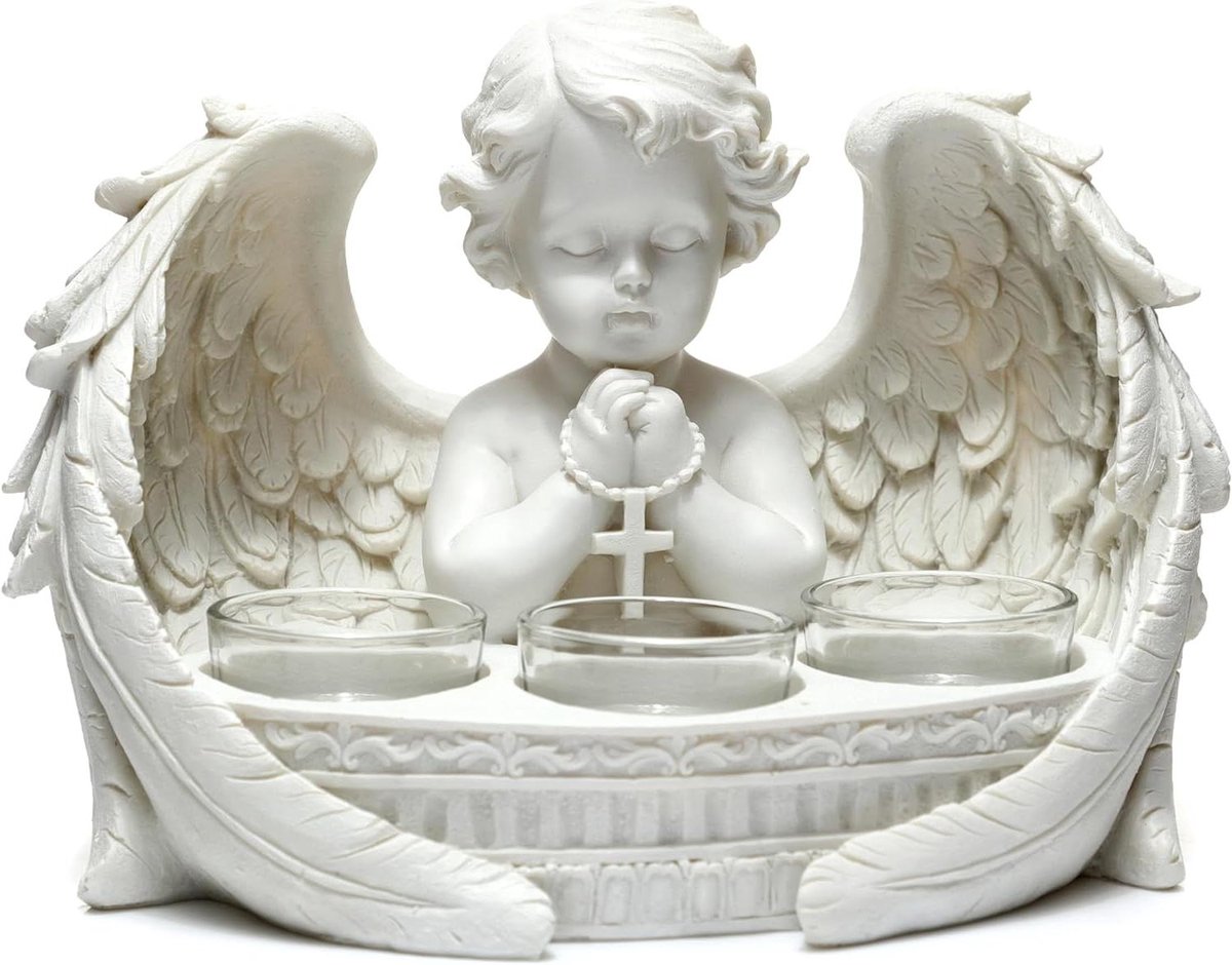 Engelen Kandelaars Set - Decoratieve Houders - Sfeer Creëren - Gemaakt van hars - 14 cm diameter - Wit