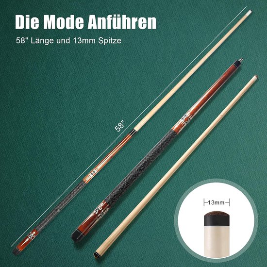 Biljartkeu - Poolstok - Biljart Spel - Canadees Esdoornhout - 58 Inch - Bruin — afbeelding 2