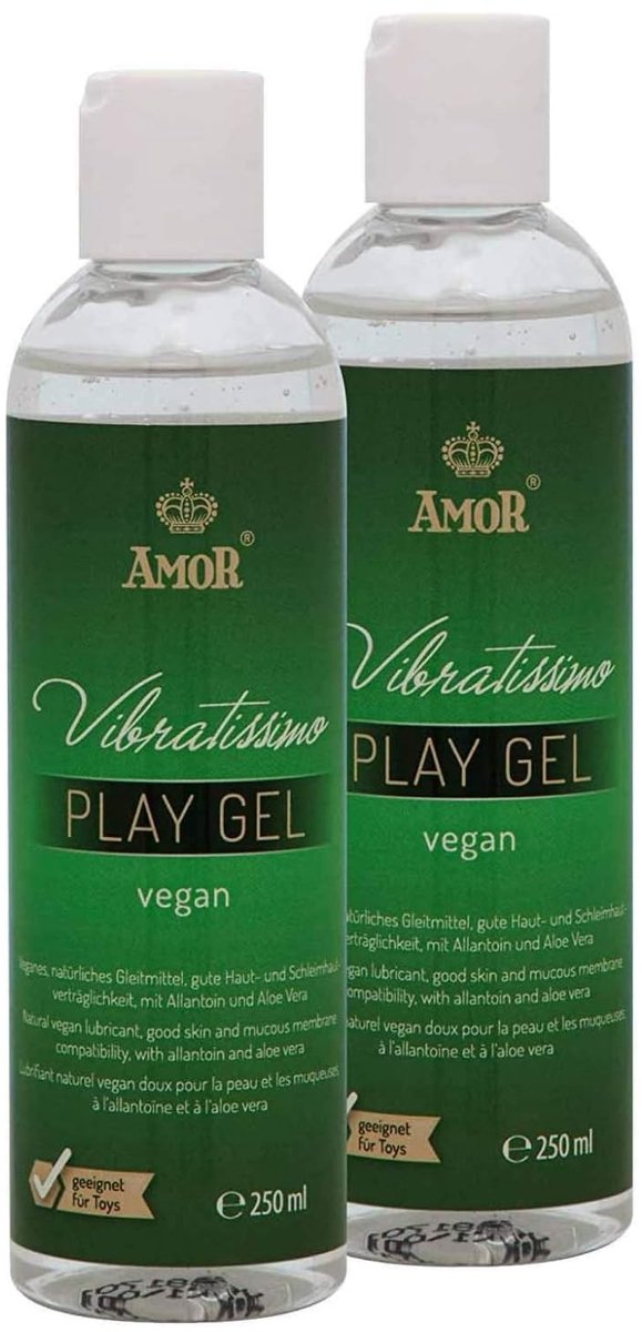 Vibratissimo Play Gel vegan 2x250 ml I Glijmiddel zonder dierlijke ingrediënten I Watergebaseerde glijmiddelen I Glijmiddel Gel geschikt voor siliconen speeltjes & latex condooms