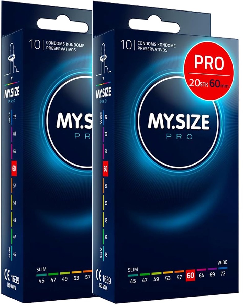 MY.SIZE PRO 20 stuks 60mm ELITE – XXL condooms, hooggezuiverd Vytex-latex voor minder geur, zeer gemakkelijk te openen en af te rollen