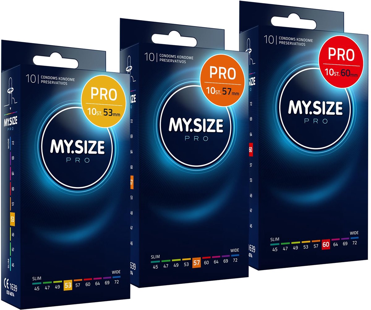 MY.SIZE PRO Condoom maat 3,4,5-53,57,60 mm, 3x10 condooms - perfecte pasvorm en een geschikte maat voor iedereen