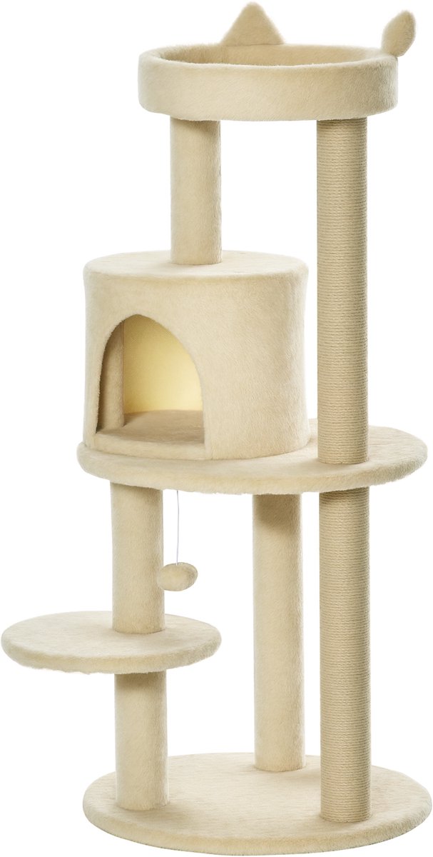Krabpaal – diameter 48 x hoogte 104 cm – meerlaags ontwerp – kattenklimrek met krabpaal – beige