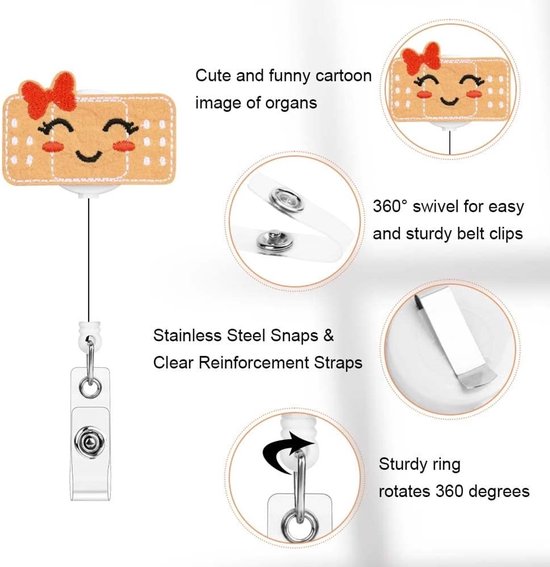 Set van 3 Ingetrokken Badge Reel Houder met Vilt, Schattige ID Badge Houder voor Verpleegkundige, Arts, Leraar en Student — afbeelding 2
