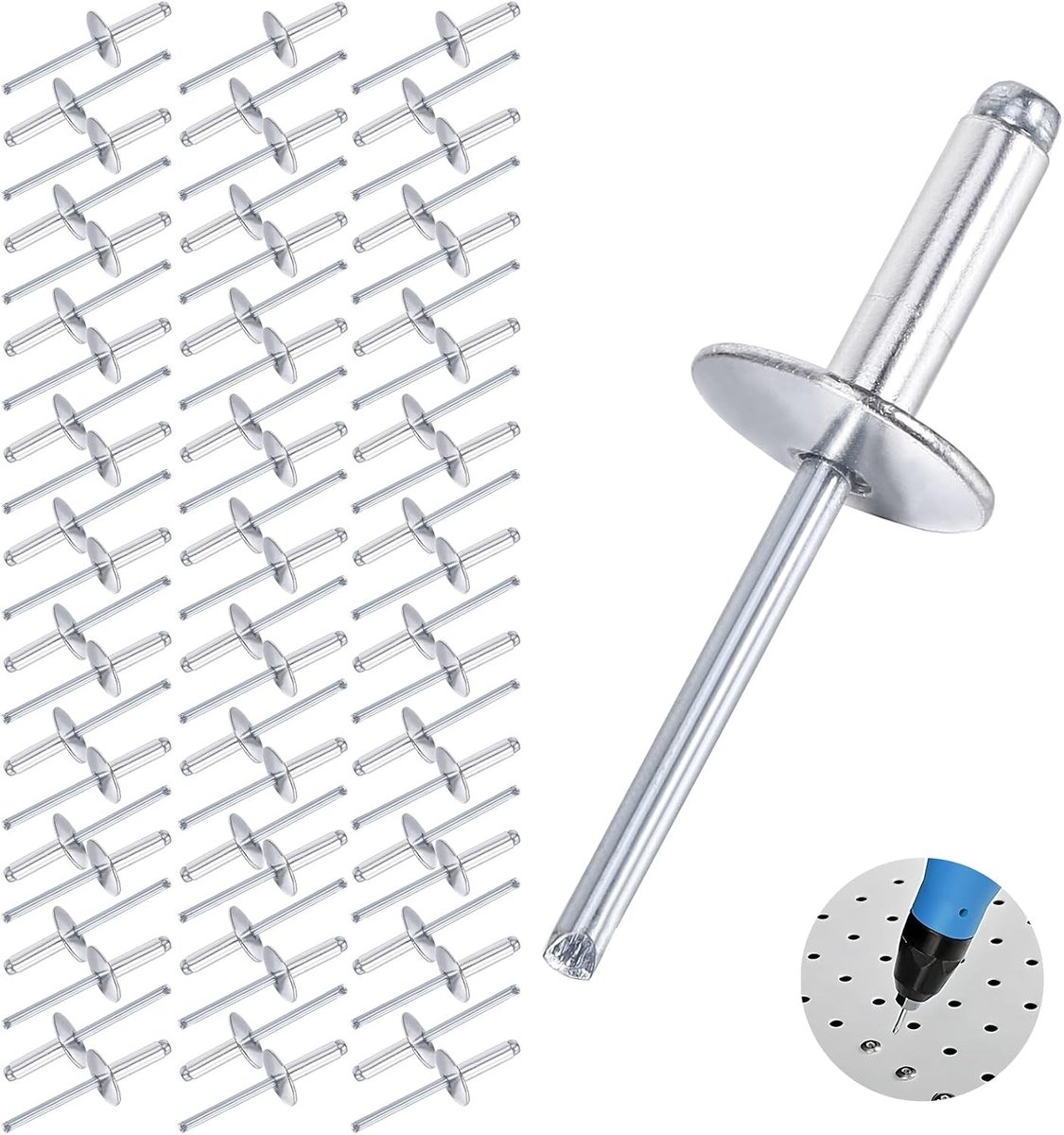 60-delige set aluminium blinde klinknagels 4.8 x 20 x 16 mm - sterke popklinknagels voor metaal, kunststof en hout