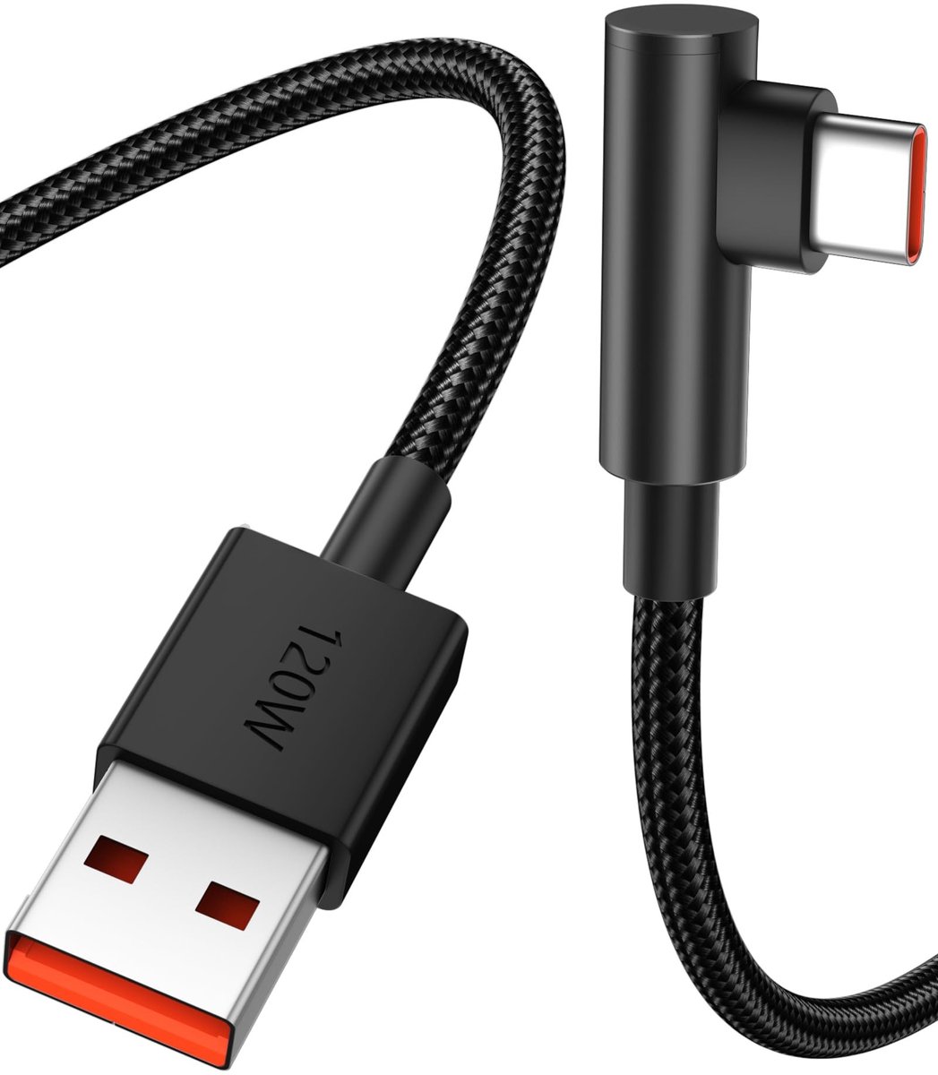 SolidKeus - 1 m Gevlochten USB-C Kabel met 90 Graden Hoek