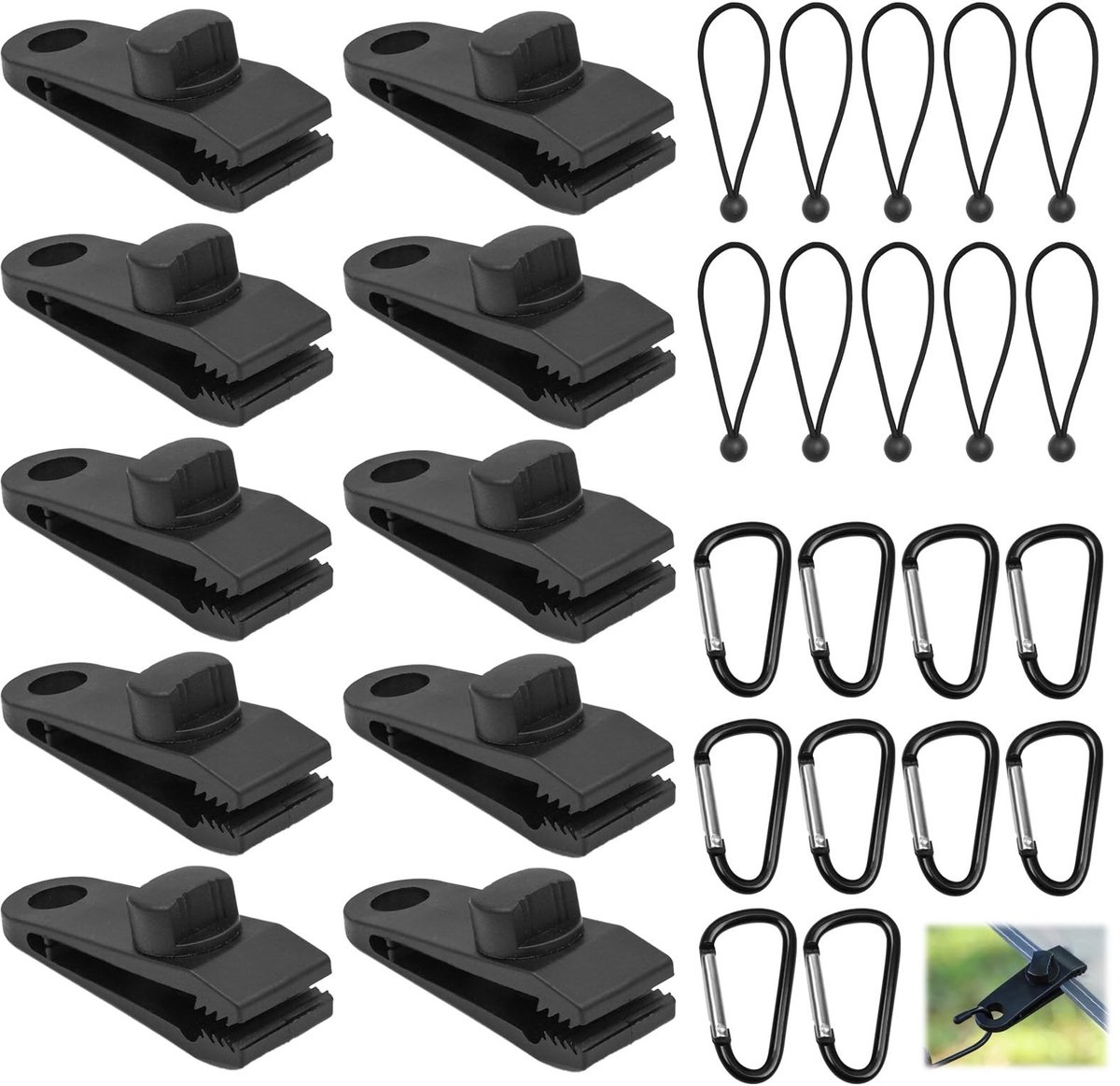 SolidKeus - Set van 30 Heavy Duty Tarp Clips met Carabiners voor Camping