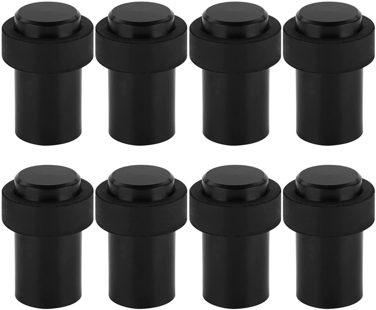 SolidKeus - Set van 8 Zwarte Deurstoppers RVS met Rubber Top