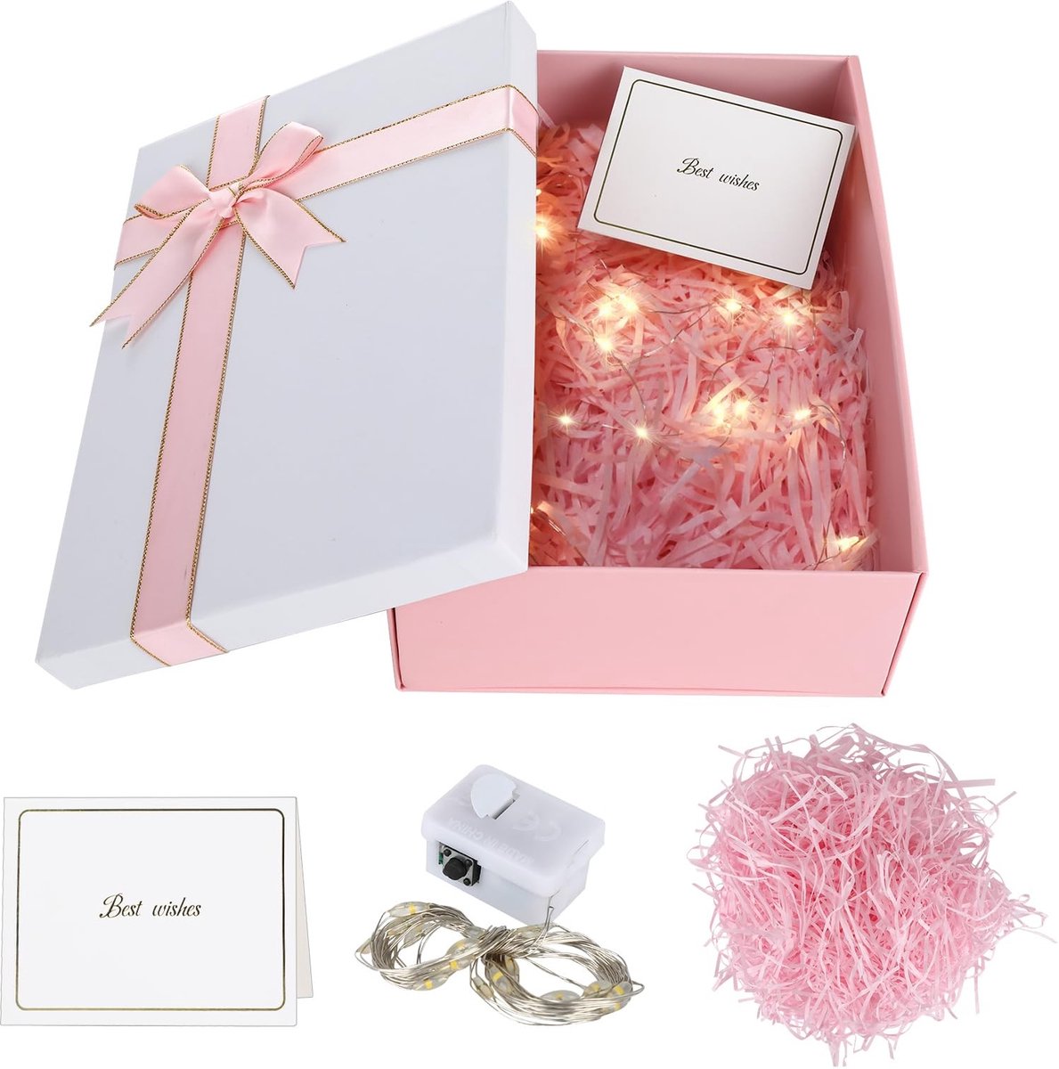 SolidKeus - Cadeaubox met Deksel en Strik, 25 x 18 x 8.5 cm, Perfect voor Feestdagen (Roze)