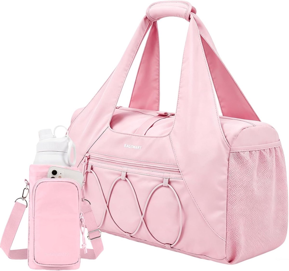 Lichte Reistas voor Vrouwen van Oxford Stof, 20-35L Weekender met Schoen- en Vochtcompartiment, Ideaal voor Fitness en Yoga, Roze