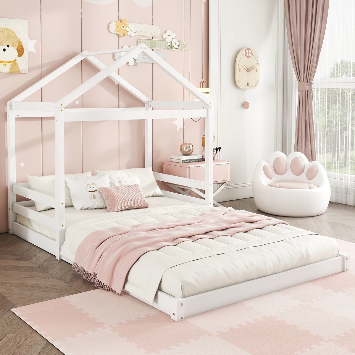 Kinderbed - voor matras 140 x 200 cm - wit - met USB-aansluiting en lattenbodem - matras niet inbegrepen - voor de slaapkamer