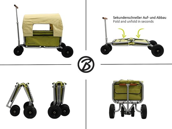 Vouwbare Handkar - Transportwagen - Boodschappen Vervoeren - Inclusief Zonnekap - 100kg Draagkracht - Olijfgroen — afbeelding 4