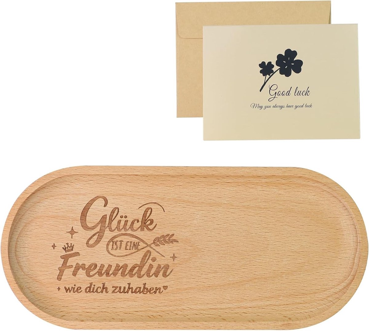Persoonlijk houten dienblad met gravure, ideaal als vriendschapscadeau voor verjaardag, Kerst en jubileum, inclusief envelop en wenskaart